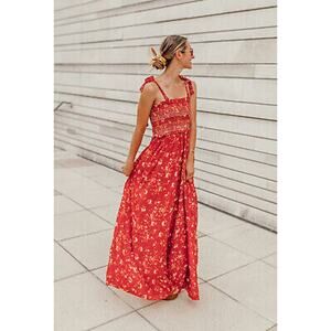Free People Color Colour My World Jumpsuit Red Floral Beige READ PLEASE‎ Pants